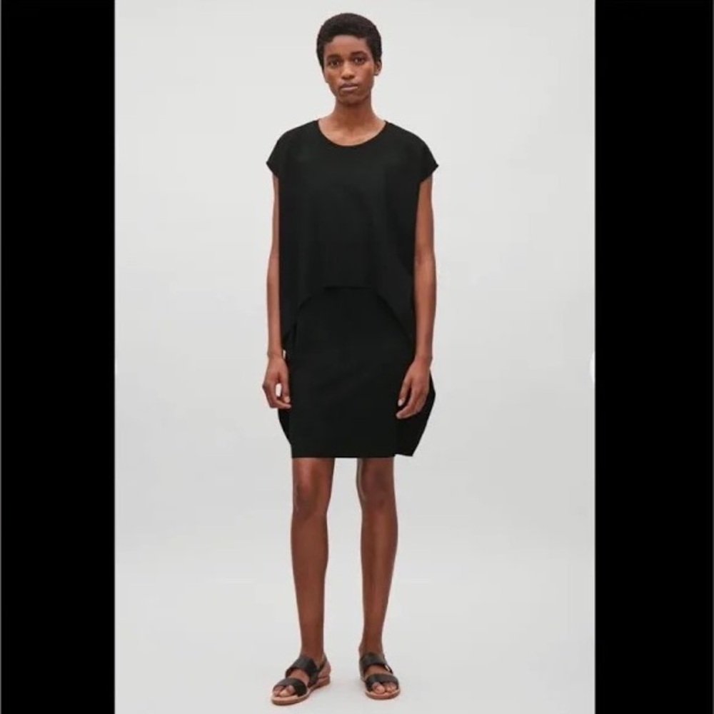 COS short sleeved layered dress in Black Size Small
